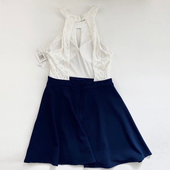 NWT B Darlin Lace Halterneck Backless Flare Dress - Picture 2 of 4